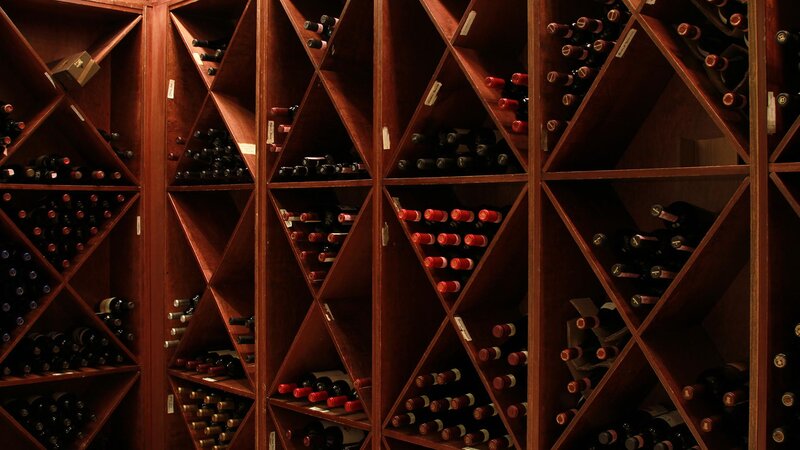 Wine racks with bottles of wine